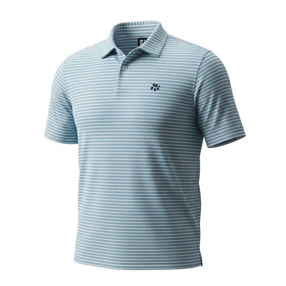 Footjoy Lisle Self Collar Golf Polo Shirt Sz L Blue Striped ProDry Embroidered
